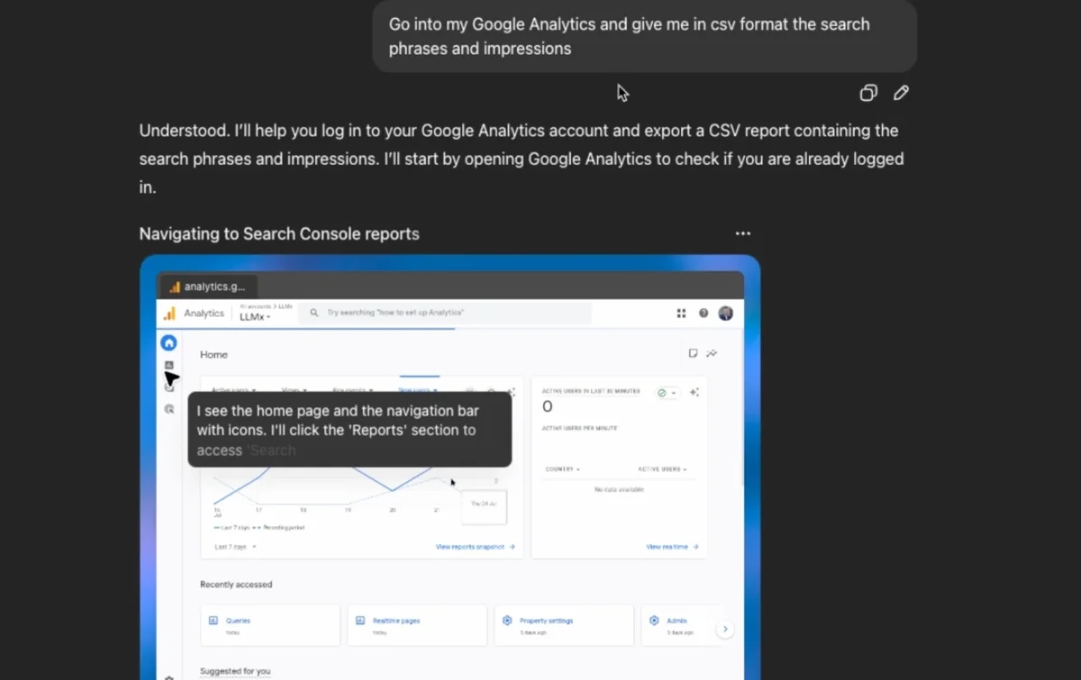 Google Analytics homepage UI with navigation bar and tooltip highlighting the 'Reports' section.